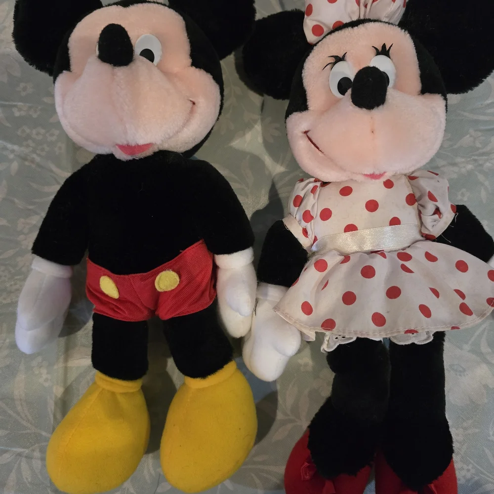 Vintage Applause Classic Mickey and Minnie Mouse Plush Set - Black, Red, Yellow
